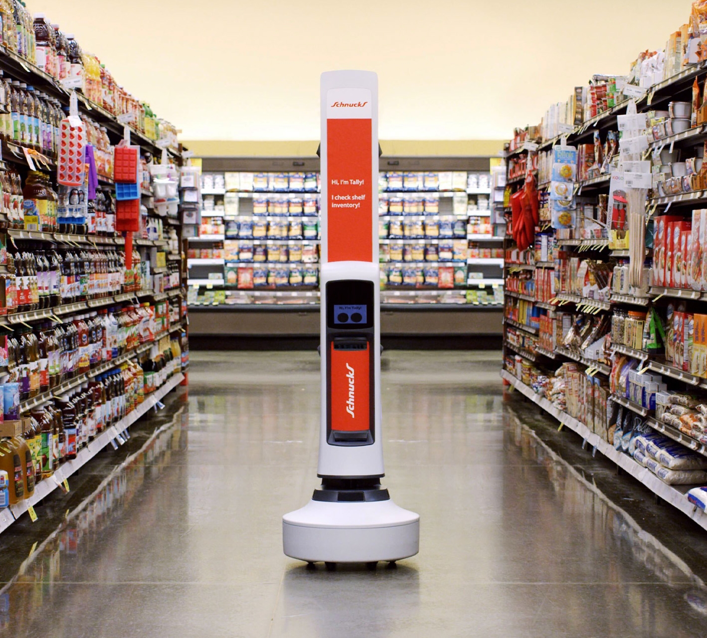 A Simbe Tally robot in a Schnucks supermarket.