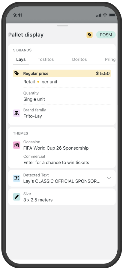 GoSpotCheck vendor demonstration screen showing promotional-material recognition.